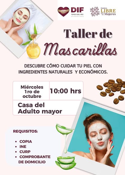 DIF Tepeji invita al Taller de Mascarillas Naturales