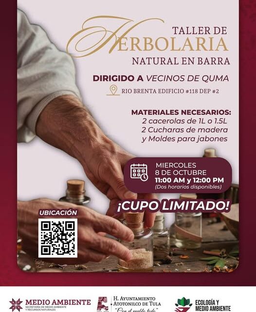 En gobierno de Atotonilco de Tula te invita a participar en el Taller de Herbolaria Natural en Barra