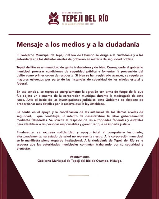 Comunicado Gobierno Municipal de Tepeji del Río