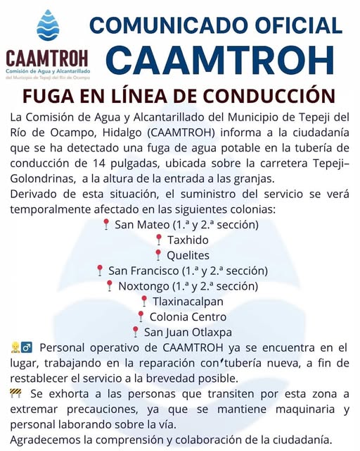 Comunicado Comisión de Agua de Tepeji del Río