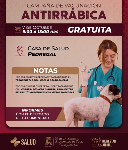 Habrá campaña de vacunación antirrábica en El Pedregal