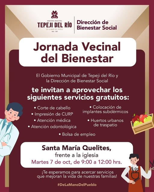 Mañana llega la Jornada Vecinal del Bienestar a Santa María Quelites
