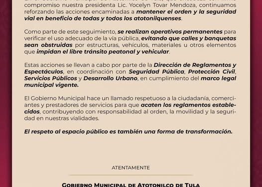 Comunicado Gobierno Municipal de Atotonilco de Tula