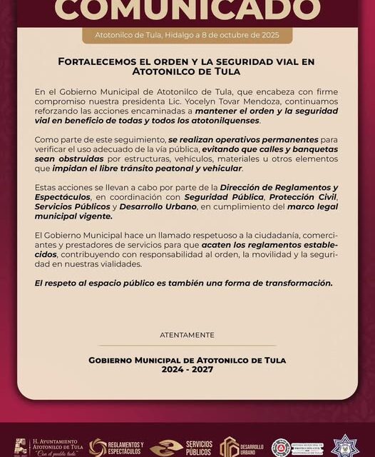Comunicado Gobierno Municipal de Atotonilco de Tula
