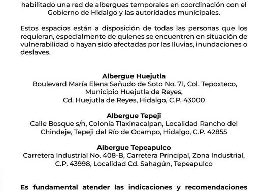 DIFH habilita albergues tras las lluvias registradas en la entidad