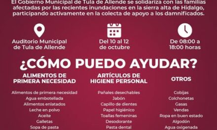 Gobierno de Tula habilita centro de acopio en apoyo a los afectados por las lluvias en la Sierra Alta de Hidalgo