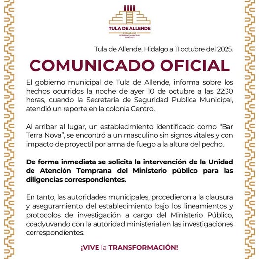Comunicado Gobierno de Tula de Allende
