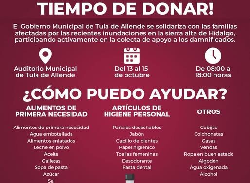 Centro de Acopio de Tula estará instalado en el Auditorio Municipal