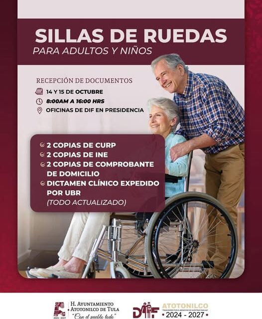 Abren convocatoria para recibir silla de ruedas en Atotonilco de Tula