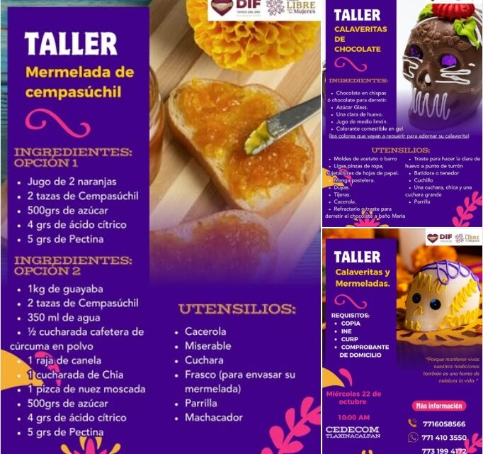 DIF Tepeji invita al Taller de Calaveritas de azúcar y Mermelada de Cempasúchil