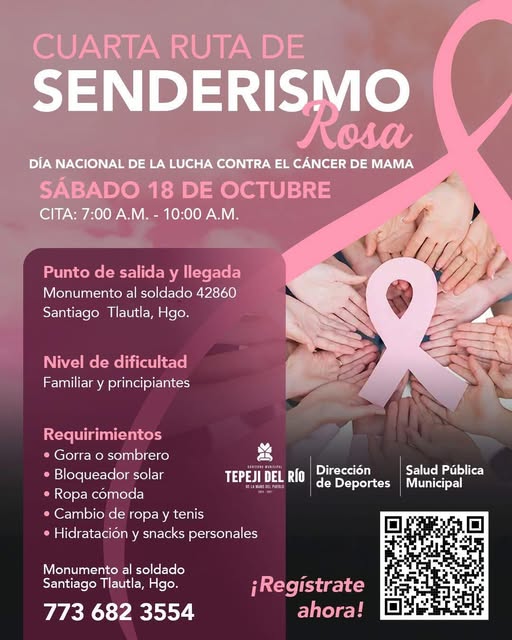 Invitan a participar en la Cuarta Ruta de Senderismo Rosa, en el marco del Día Nacional de la Lucha contra el Cáncer de Mama