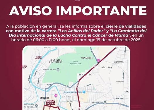 Cerrarán vailidades en Tula por carrera y caminata