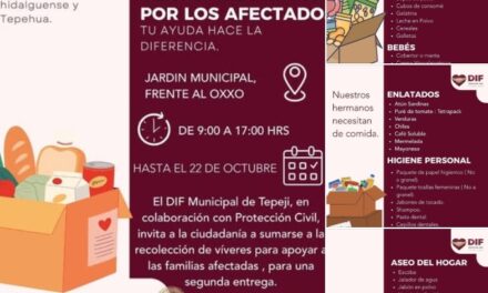 DIF Tepeji continúa recolectando víveres en apoyo a nuestros hermanos de la sierra