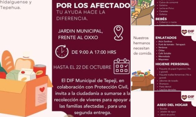DIF Tepeji continúa recolectando víveres en apoyo a nuestros hermanos de la sierra