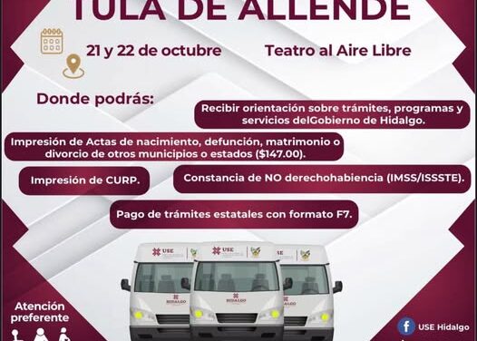 Las Unidades Móviles estarán en Tula de Allende brindando servicios al alcance de todos