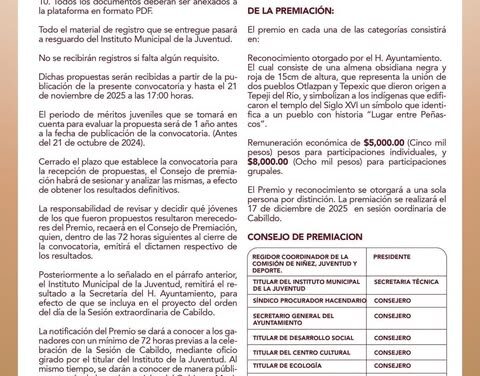 Abren Convocatoria del Premio Municipal de la Juventud 2025 en Tepeji