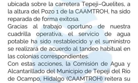 Comunicado emitido por la Comisión de Agua de Tepeji