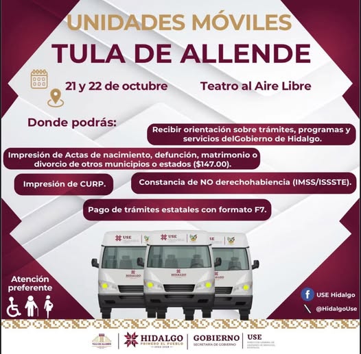 Las Unidades Móviles se encuentran dando servicio en Tula de Allende