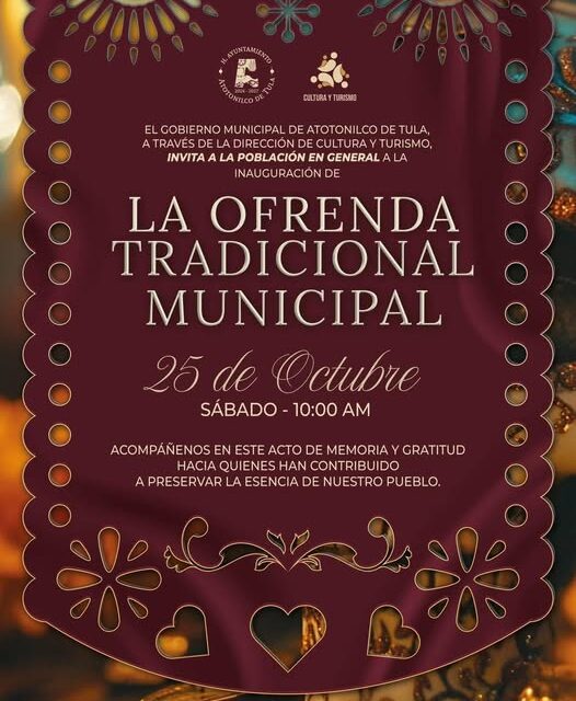 Inaugurarán Ofrenda Tradicional Municipal de Atotonilco de Tula