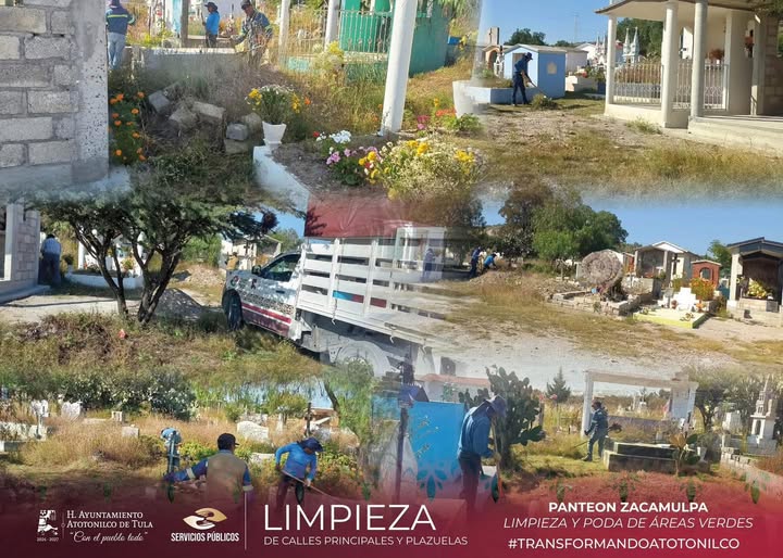 Continúan labores de limpieza en los panteones de Atotonilco de Tula