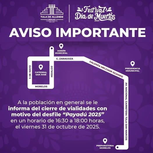 Anuncian cierre de vialidades en Tula de Allende