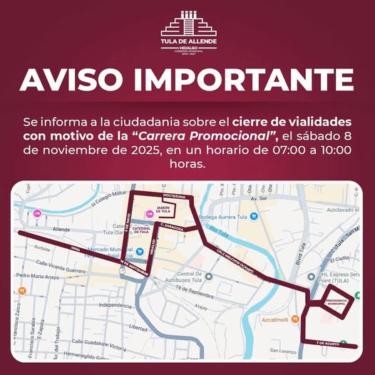 Cerrarán vialidades en Tula por carrera promocional