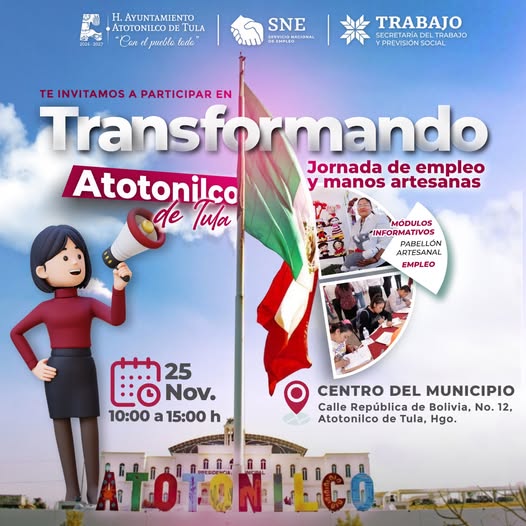 Invitan a participar en la 𝗝𝗼𝗿𝗻𝗮𝗱𝗮 𝗱𝗲 𝗘𝗺𝗽𝗹𝗲𝗼 “𝗧𝗿𝗮𝗻𝘀𝗳𝗼𝗿𝗺𝗮𝗻𝗱𝗼 𝗔𝘁𝗼𝘁𝗼𝗻𝗶𝗹𝗰𝗼 𝗱𝗲 𝗧𝘂𝗹𝗮” el próximo 25 de noviembre.