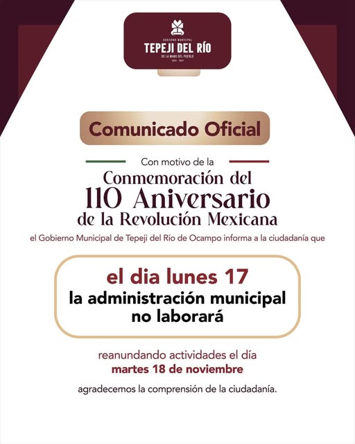 Comunicado suspención de servicios en Tepeji