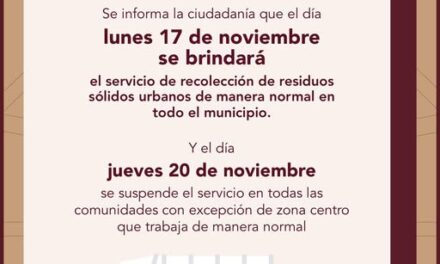 Comunicado sobre recolección de rediduos sólidos en Tepeji