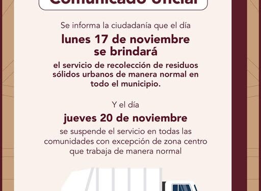 Comunicado sobre recolección de rediduos sólidos en Tepeji