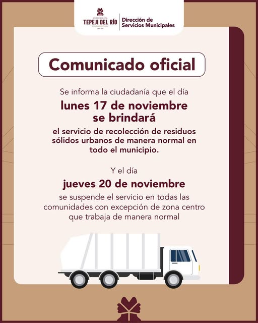 Comunicado sobre recolección de rediduos sólidos en Tepeji
