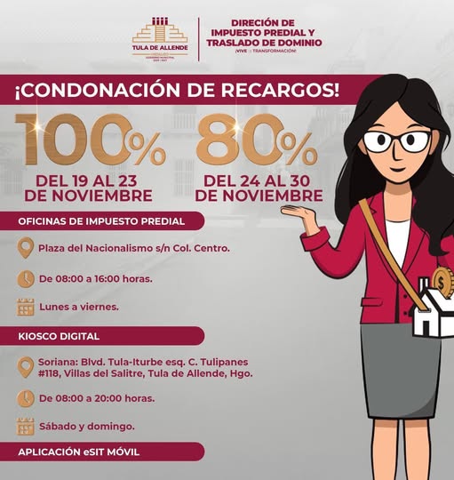 Aún estás a tiempo de aprovechar el 80% de descuento en recargos en tu pago de impuesto predial en Tula de Allende