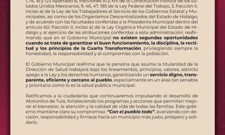 El gobierno de Atotonilco de Tula emite le siguiente comunicado