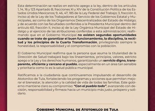 El gobierno de Atotonilco de Tula emite le siguiente comunicado