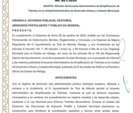 Gobierno de Tula de Allende simplifica trámites en materia catastral y desarrollo urbano