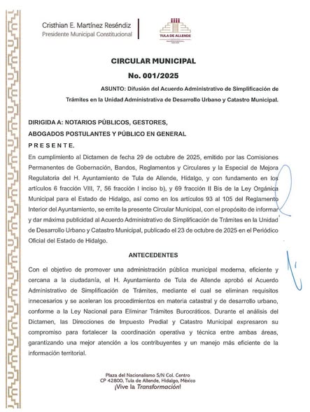 Gobierno de Tula de Allende simplifica trámites en materia catastral y desarrollo urbano
