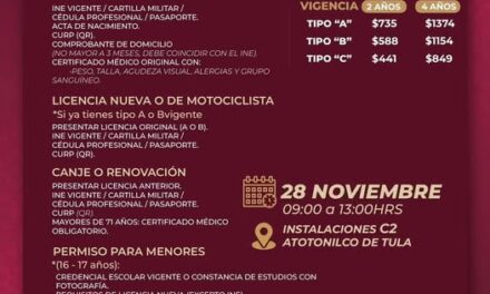 Este 28 de noviembre tramita tu licencia de conducir en Atotonilco de Tula