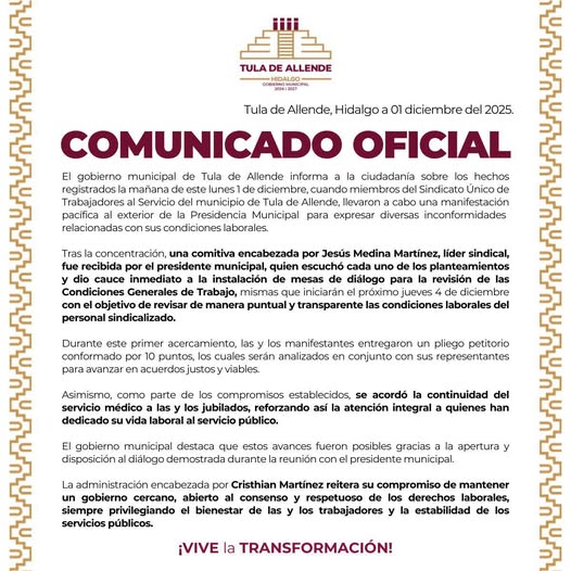 Comunicado Gobierno Municipal de Tula de Allende