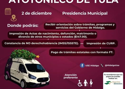 Las Unidades Móviles del Gobierno de Hidalgo estarán dando servicio en la alcaldía de Atotonilco de Tula