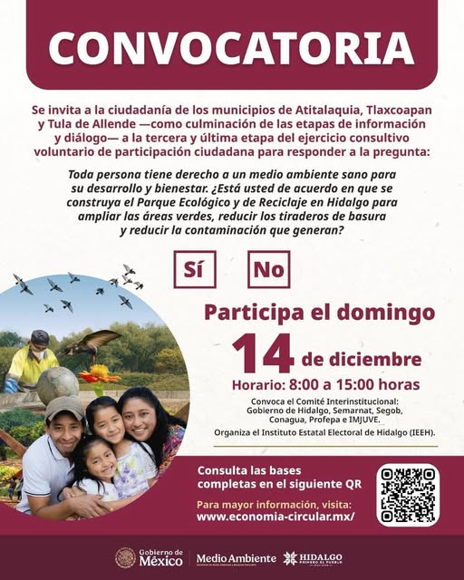 Convocatoria de la Consulta Ciudadana sobre el Parque Ecológico y de Reciclaje en Hidalgo