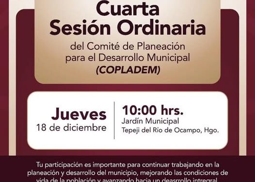 Participa en la «Cuarta Sesión Ordinaria del Comité para el Desarrollo Municipal» en Tepeji del Río