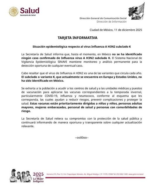 Situación epidemiológica respecto al virus Influenza A H3N2 subclado K