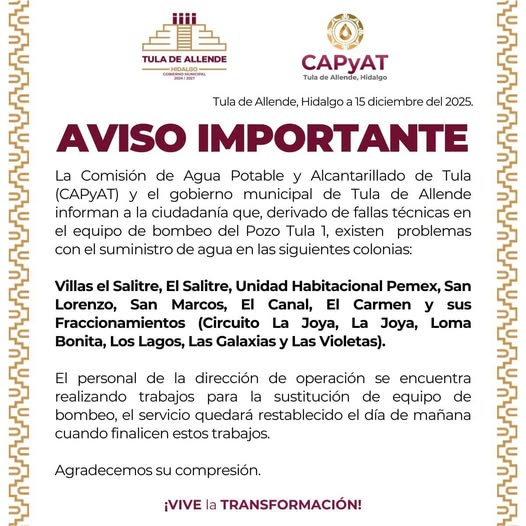 Aviso a la población tulense