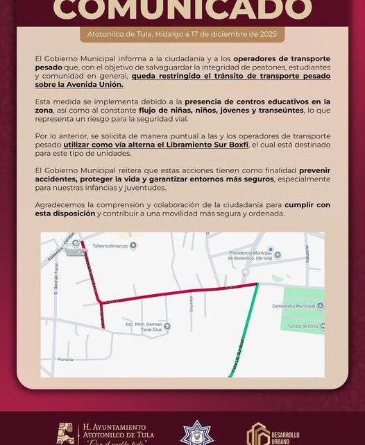 Atención habitantes de Atotonilco de Tula