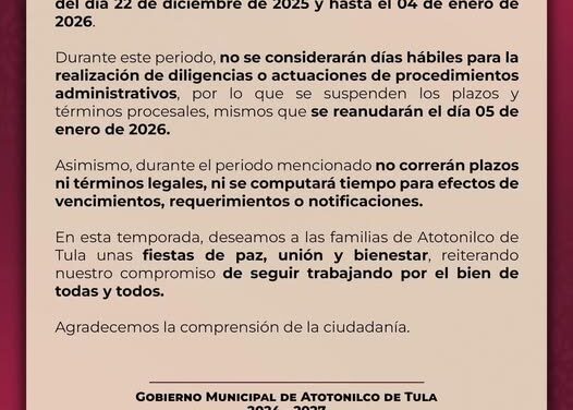 Atención habitantes de Atotonilco de Tula