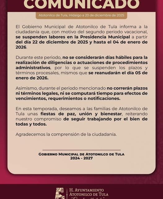 Atención habitantes de Atotonilco de Tula