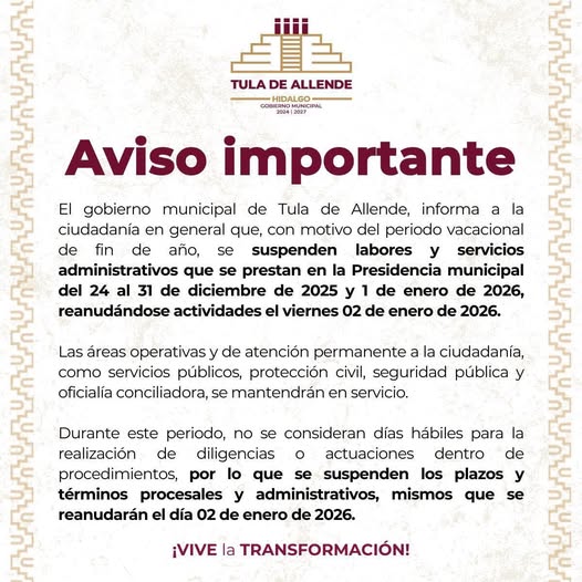 Aviso a los habitantes de Tula de Allende
