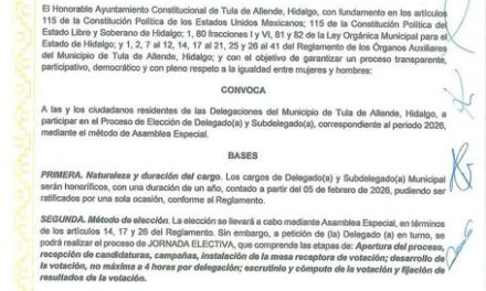 Continúa abierta la convocatoria para el cambio de órganos auxiliares en Tula de Allende
