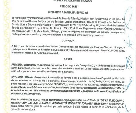 Continúa abierta la convocatoria para el cambio de órganos auxiliares en Tula de Allende
