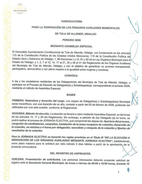 Continúa abierta la convocatoria para el cambio de órganos auxiliares en Tula de Allende